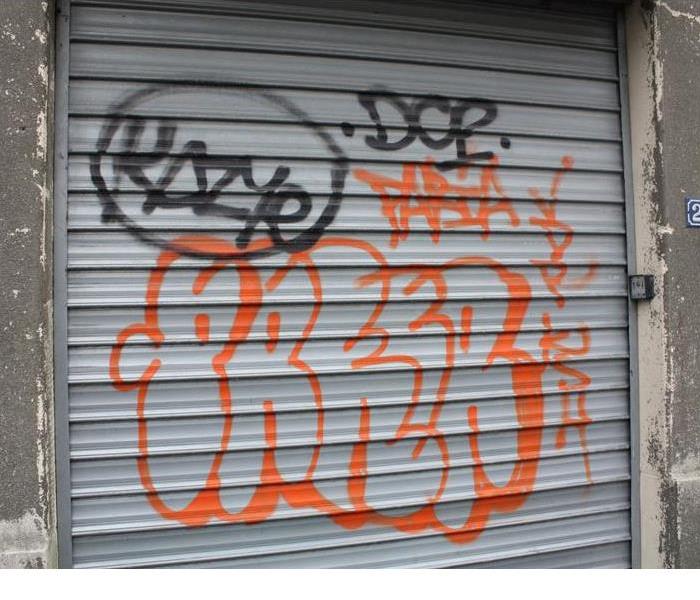 Graffiti damaged garage door